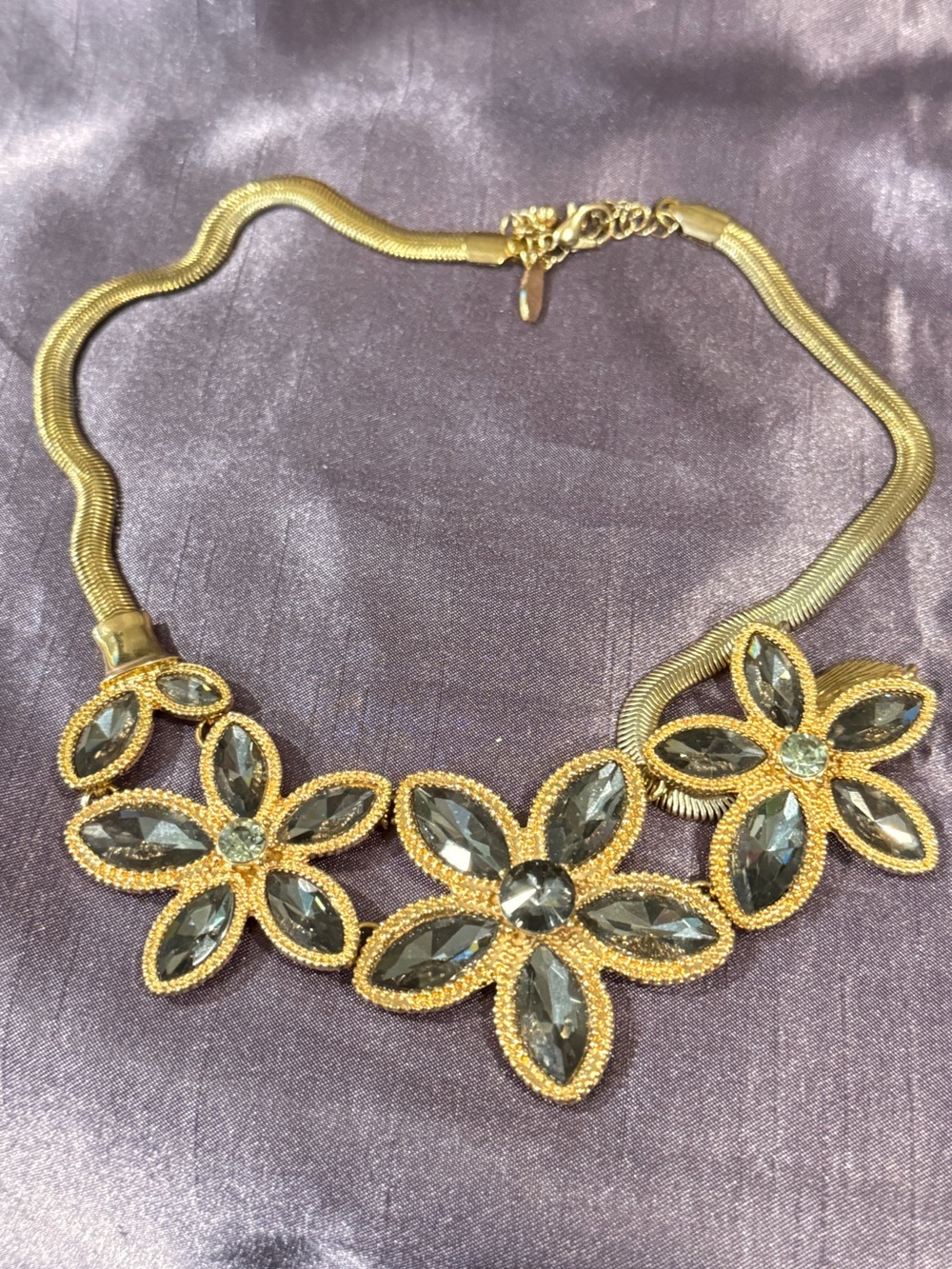 Natasha Gold Tone Smoky Glass Rhinestone Collar Necklace 20"